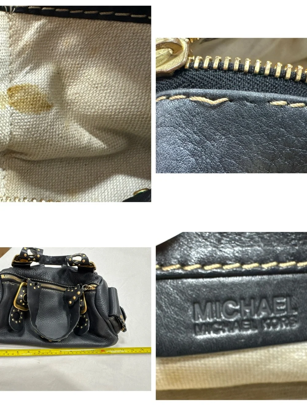 Michael Kors Black Leather Shoulder Bag with Gold Stud Accents